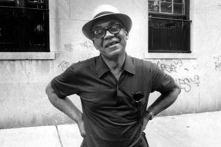 Ralph Ellison outside his Manhattan home near Riverside Park in 1986.