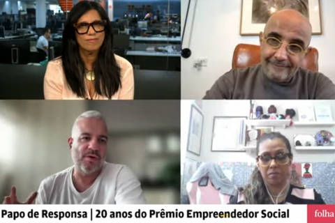 A jornalista Eliane Trindade, Fábio Bibancos (Turma do Bem), Guilherme Brammer (Boomera) e Stella Maris (ONG Anjos da Tia Stellinha) 