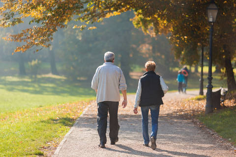Senior citizen couple taking a walk in a park during autumn morning. - (Photo: Ivica Drusany/Adobe Stock) DIREITOS RESERVADOS. NÃO PUBLICAR SEM AUTORIZAÇÃO DO DETENTOR DOS DIREITOS AUTORAIS E DE IMAGEM