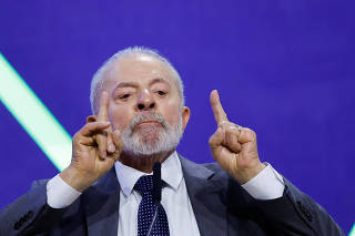 Brazil's President Luiz Inacio Lula da Silva speaks during the national technology conference in Brasilia