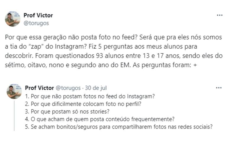 Professor viraliza com pesquisa sobre falta de fotos de alunos no Instagram