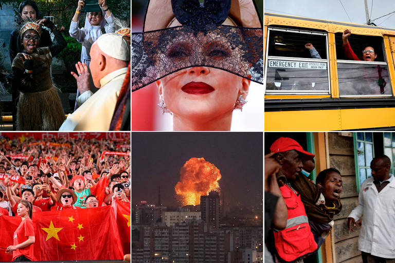 Montagem com 6 imagens que marcaram a semana ao redor do mundo