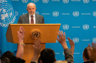 Brazil's President Luiz Inacio Lula da Silva holds a press conference