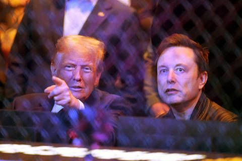 Nov 16, 2024; New York, NY, USA; President-elect Donald Trump talks with Elon Musk (right) during UFC 309 at Madison Square Garden. Mandatory Credit: Brad Penner-Imagn Images     TPX IMAGES OF THE DAY ORG XMIT: IMAGN-895327