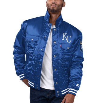 Men's Kansas City Royals Starter x Levi's Royal Silver Tab Satin Full-Snap Trucker Jacket