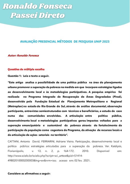 9 - AVALIAÇÃO PRESENCIAL MÉTODOS DE PESQUISA UNIP 2023