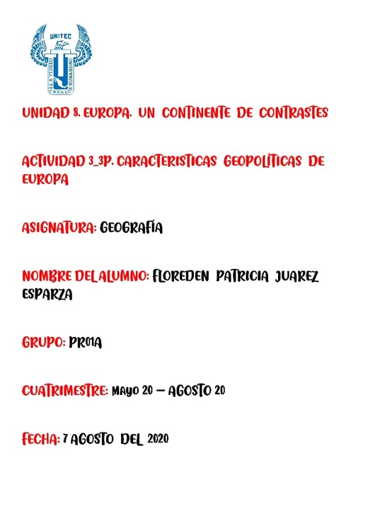 CARACTERISTICAS GEOPOLITICAS DE EUROPA