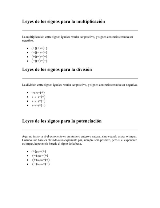 Leyes de los signos para la multiplicación