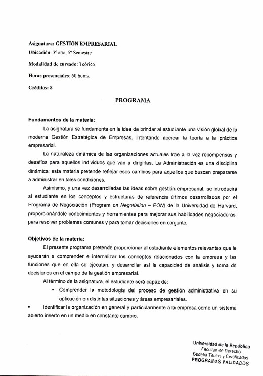 Gestão Empresarial: Programa e Objetivos