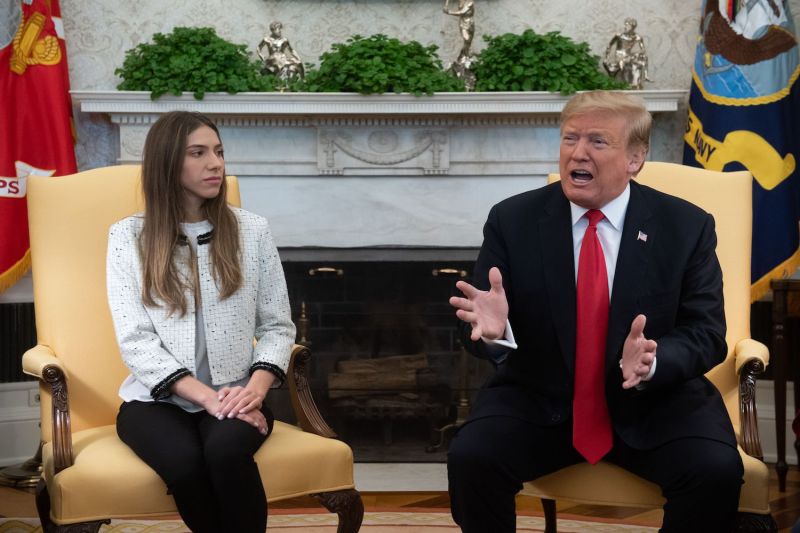 U.S. President Donald Trump meets with Fabiana Rosales de Guaidó, the wife of Venezuelan opposition leader Juan Guaidó, in the White House on March 27.