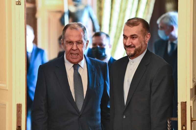 Russian Foreign Minister Sergey Lavrov welcomes his Iranian counterpart, Hossein Amir-Abdollahian.