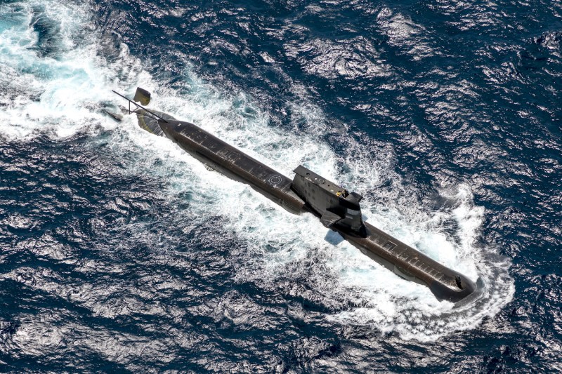 A Royal Australian Navy submarine is seen during a biennial maritime exercise.