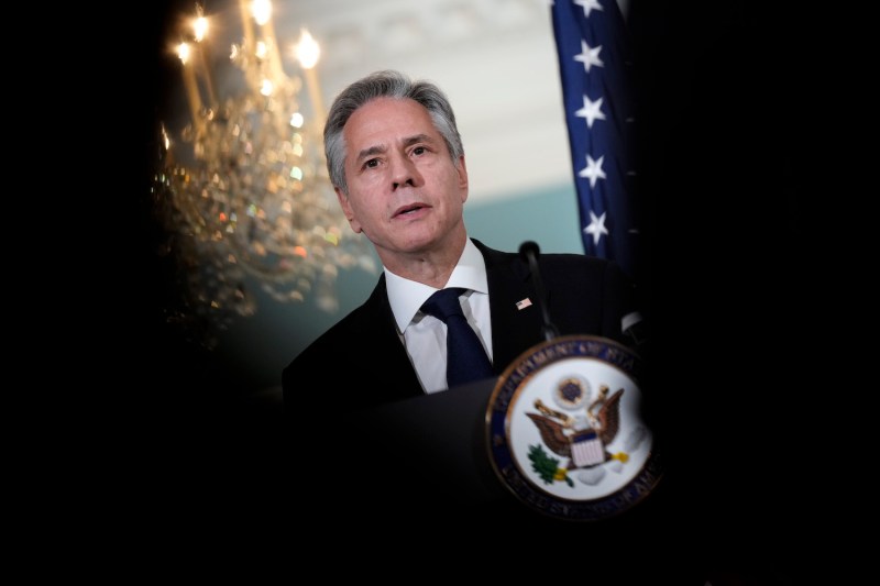 U.S. Secretary of State Antony Blinken speaks during a news conference ahead of a trip to China at the State Department in Washington.