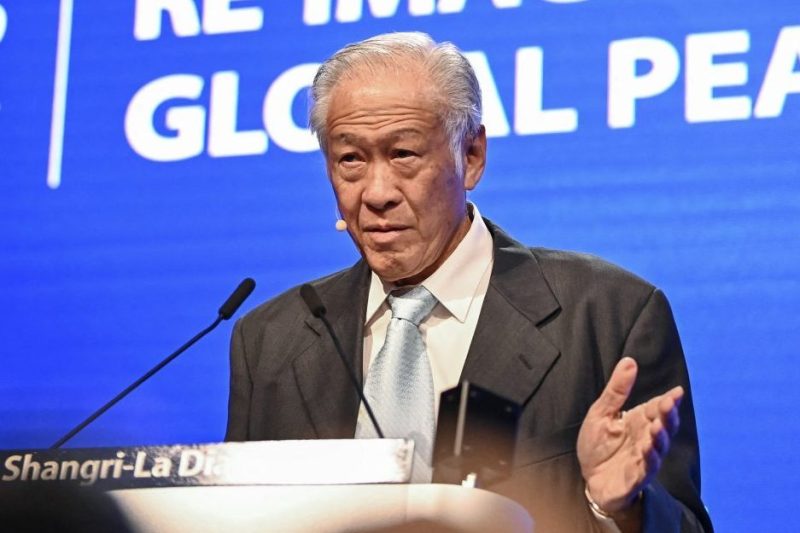 Singapore's Defense Minister Ng Eng Hen speaks during the Shangri-La Dialogue summit in Singapore on June 2, 2024.