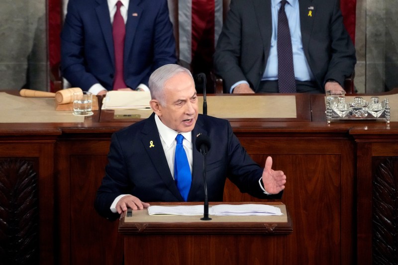 Israeli Prime Minister Benjamin Netanyahu addresses a joint meeting of Congress at the U.S. Capitol in Washington.