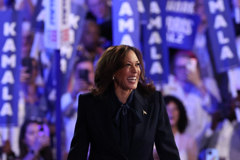 U.S. Vice President Kamala Harris arrives to speak and accept the Democratic presidential nomination during the final day of the Democratic National Convention in Chicago, on Aug. 22.