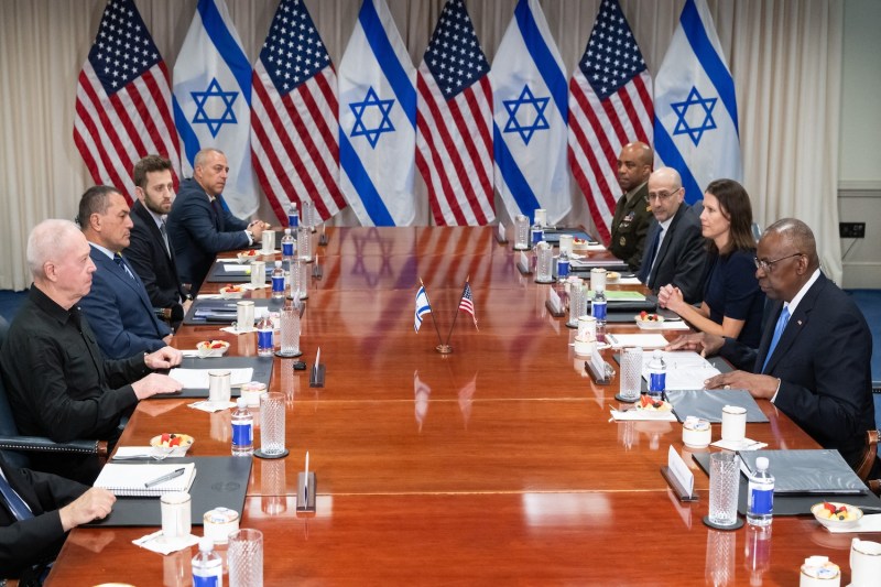 U.S. Secretary of Defense Lloyd Austin (R) meets with Israeli Defense Minister Yoav Gallant (L) at the Pentagon in Washington on June 25.