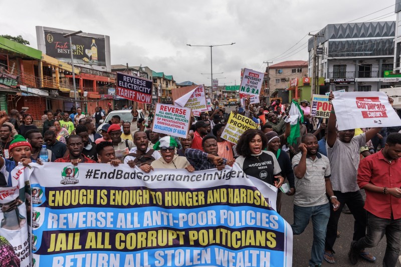 Demonstrators gather during the End Bad Governance protest in Lagos, Nigeria on Aug. 1.