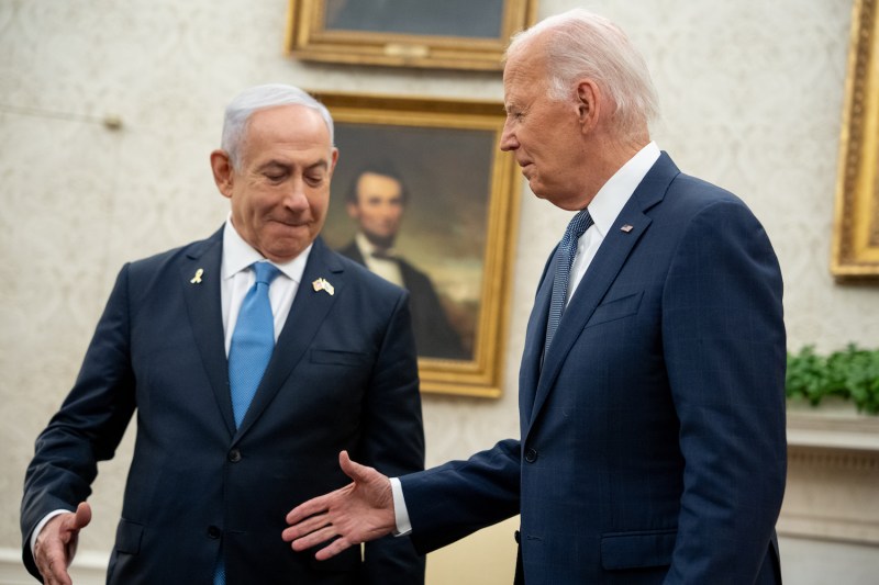 U.S. President Joe Biden meets with Israeli Prime Minister Benjamin Netanyahu in the Oval Office at the White House on July 25, 2024 in Washington, DC.