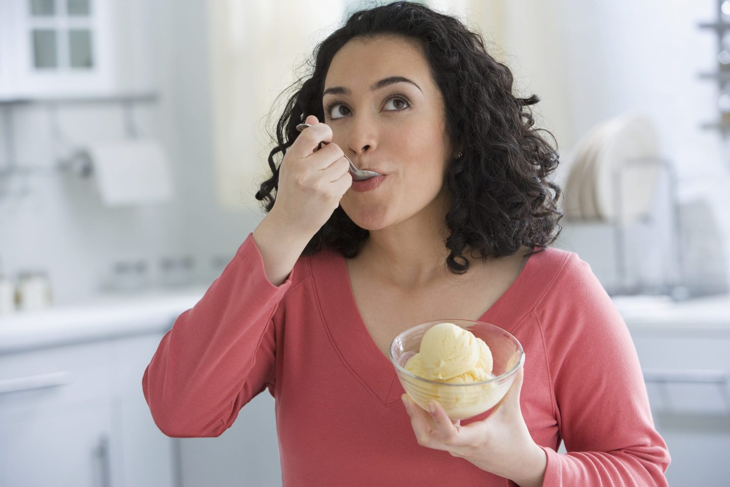 Woman eating ice cream