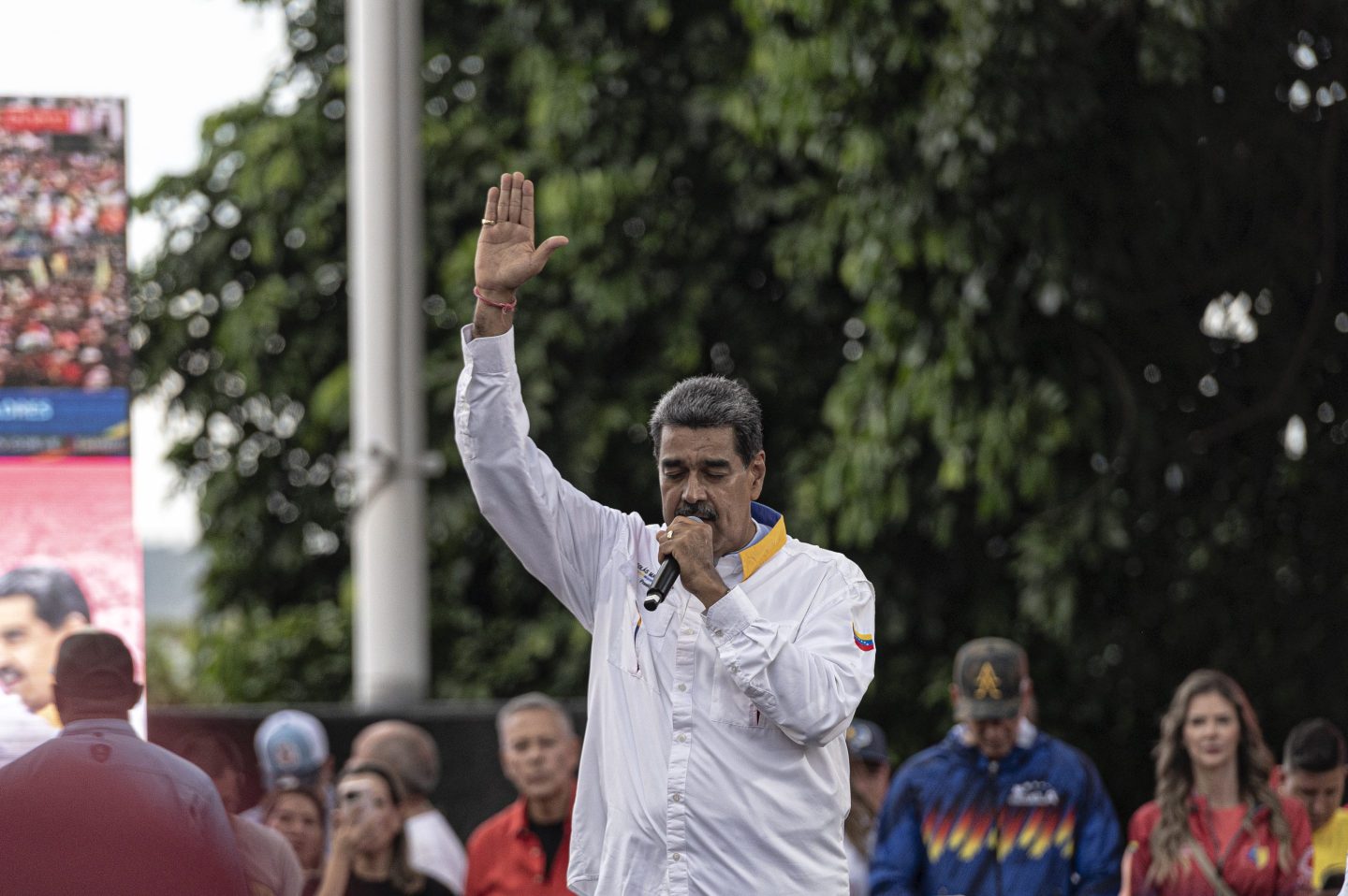 Nicolas Maduro, Venezuela's president, speaks to supporters during a rally in Caracas, Venezuela on Aug. 3, 2024.