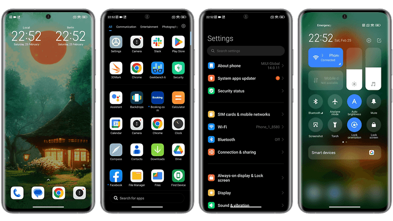 Captures d'écran Xiaomi 13 Pro design de l'interface MIUI 14 avec l'écran d'accueil