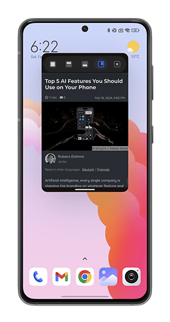 Capture d'écran d'une fenêtre flottante dans HyperOS sur le Xiaomi 14