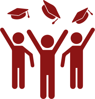 Red icon of students throwing graduation caps