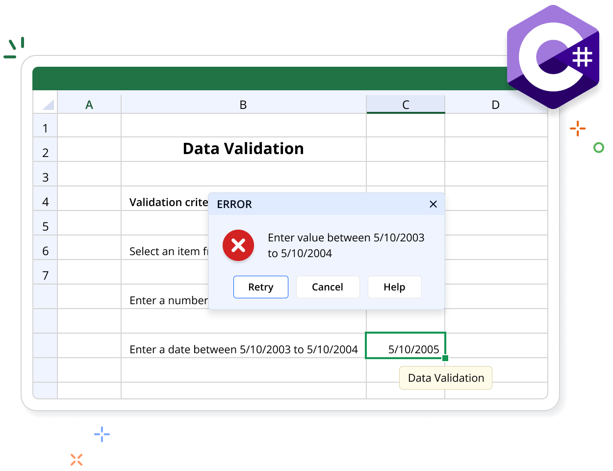 Data validation in .NET Excel library.