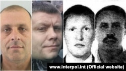 The Interpol images of (from left to right) Predrag Bogicevic, Nemanja Ristic, Vladimir Popov, and Eduard Shirokov -- suspects in the assassination attempt and coup in Montenegro in 2016