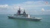 俄罗斯国防部发布视频截图显示，俄罗斯护卫舰“格罗姆基”号驶入中国湛江港参加中俄海军2024年海上联合军演。(2024年7月13日)