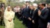 FILE - In this photograph released by Bangladesh Prime Minister's office, Prime Minister Sheikh Hasina, left, arrives to address a press conference following her election victory in Dhaka, Bangladesh, Jan. 8, 2024.