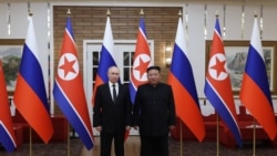 俄罗斯总统普京与朝鲜领导人金正恩在平壤会晤。（2024年6月19日）