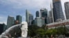 资料照片：新加坡滨海湾的鱼尾狮雕像。