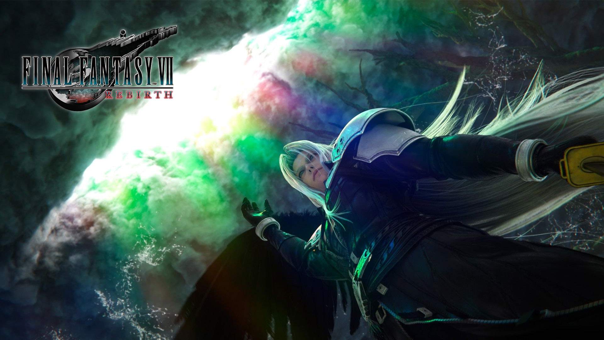 A Dutch angle of Sephiroth and a colorful sky. 
