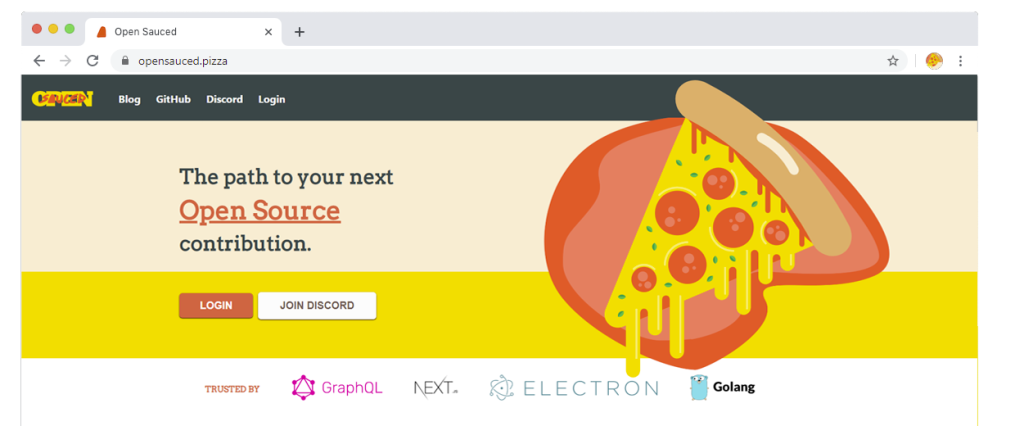 screenshot of website headline for www.opensauced.pizza