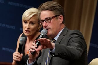 File photo of MSNBC 'Morning Joe' hosts Joe Scarborough (R) and Mika Brzezinski at the National Archives on July 12, 2017 in Washington, DC.