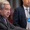 Secretary-General António Guterres speaking at the press stakeout.