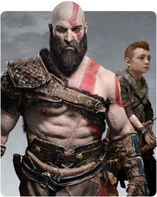 《God of War》图像，展示奎托斯和阿特柔斯