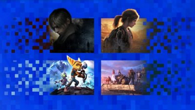 Artwork voor de beste moderne remakes voor PlayStation, met Resident Evil 4, The Last of Us Part I, Ratchet & Clank en Final Fantasy VII Remake