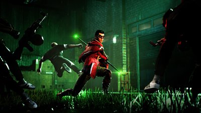 Gotham Knights screenshot - Robin fighting enemies with his quarterstaff