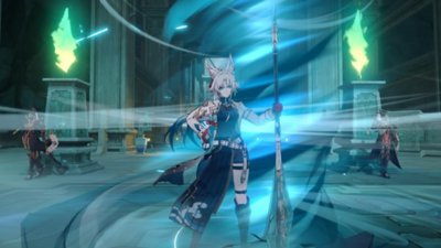 Honkai Star Rail screenshot showing a character holding a staff-like weapon