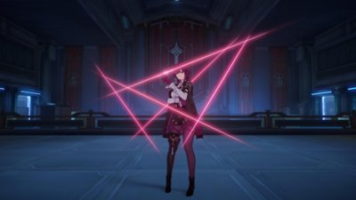 Honkai Star Rail screenshot showing a character surrounded by thin beams of pink light