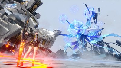 Honkai Star Rail screenshot showing an epic battle harnessing the power of the trailblazers