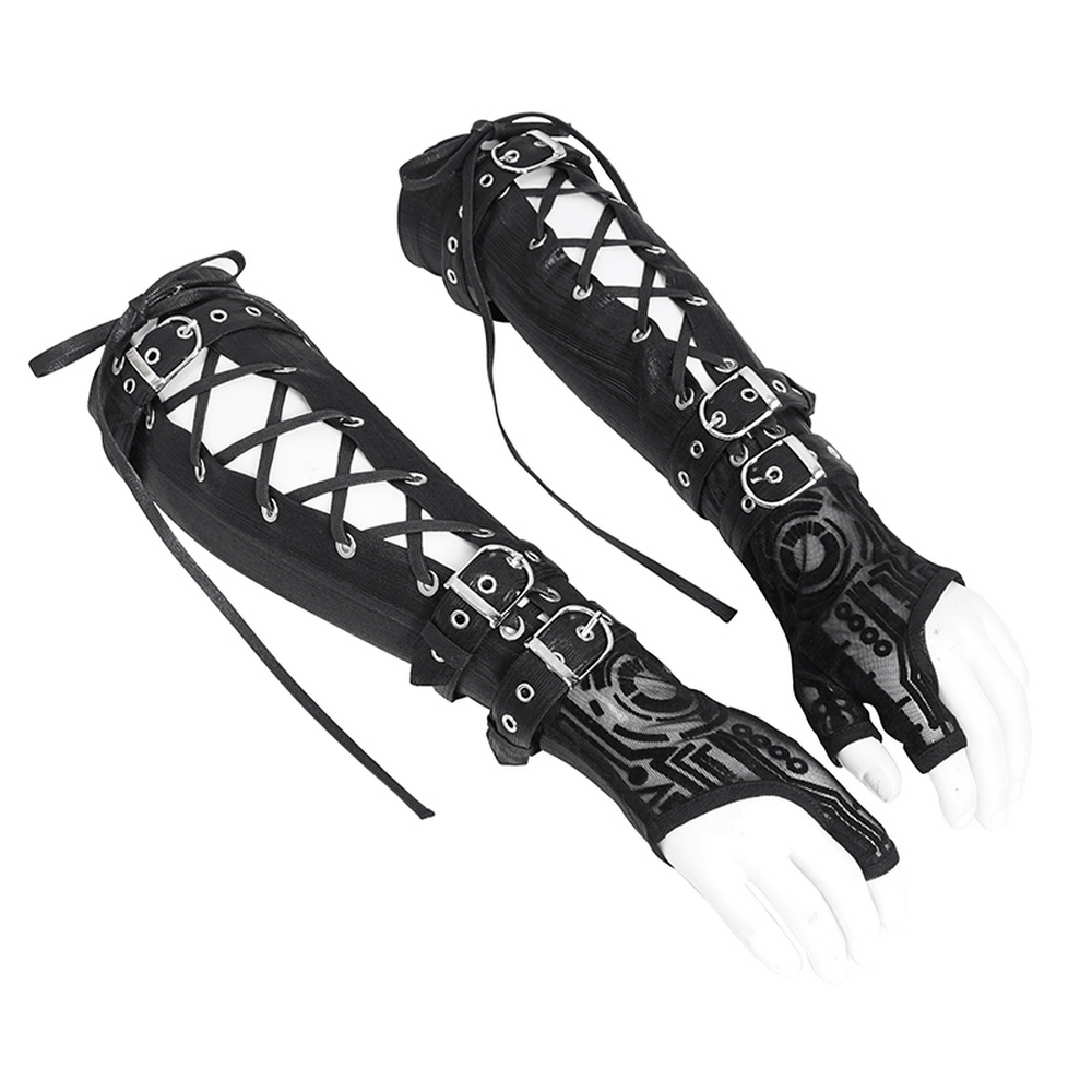 Cyberpunk Arm Gauntlets with Buckle Straps for Men