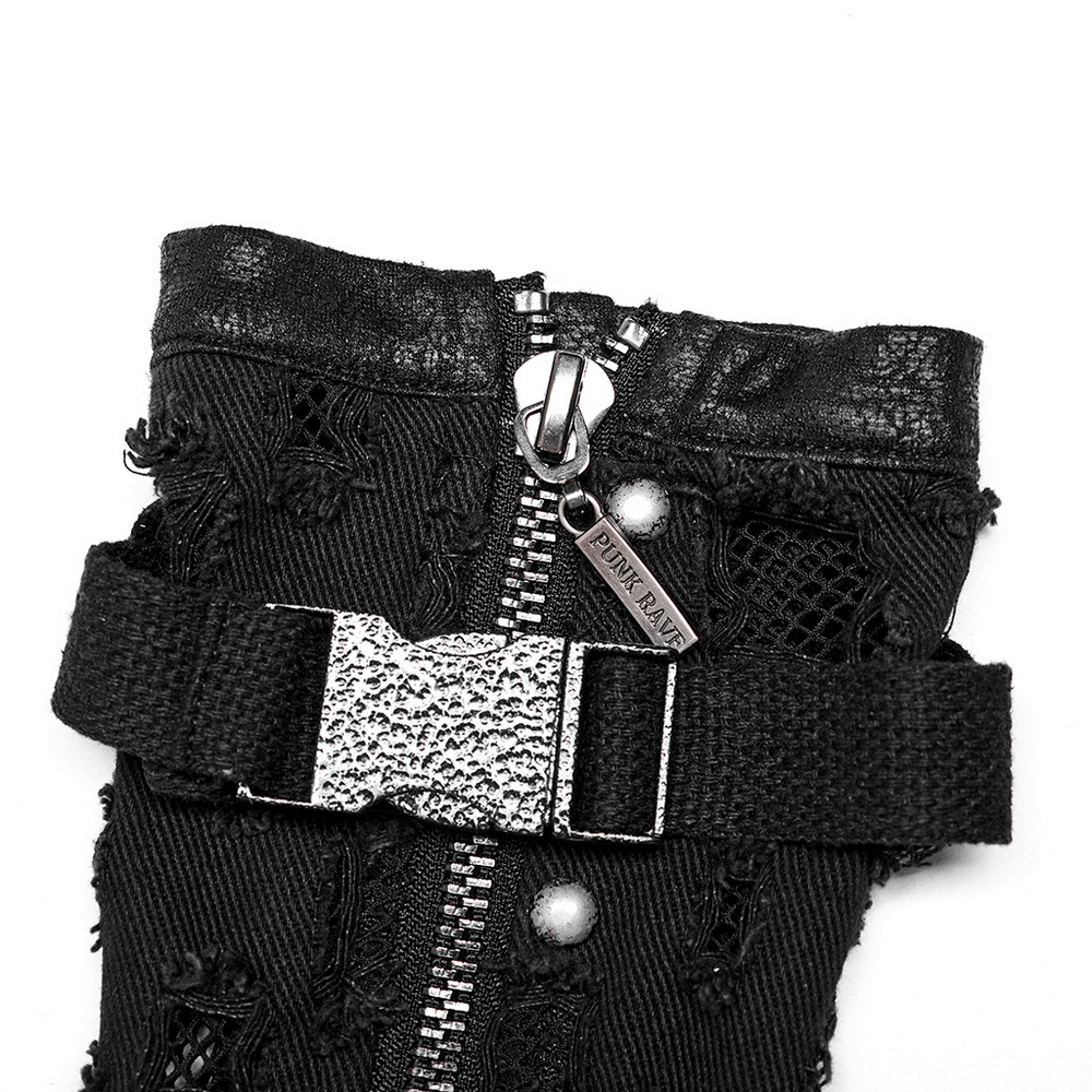 Distressed Denim Punk Arm Gloves with Gauze for Men