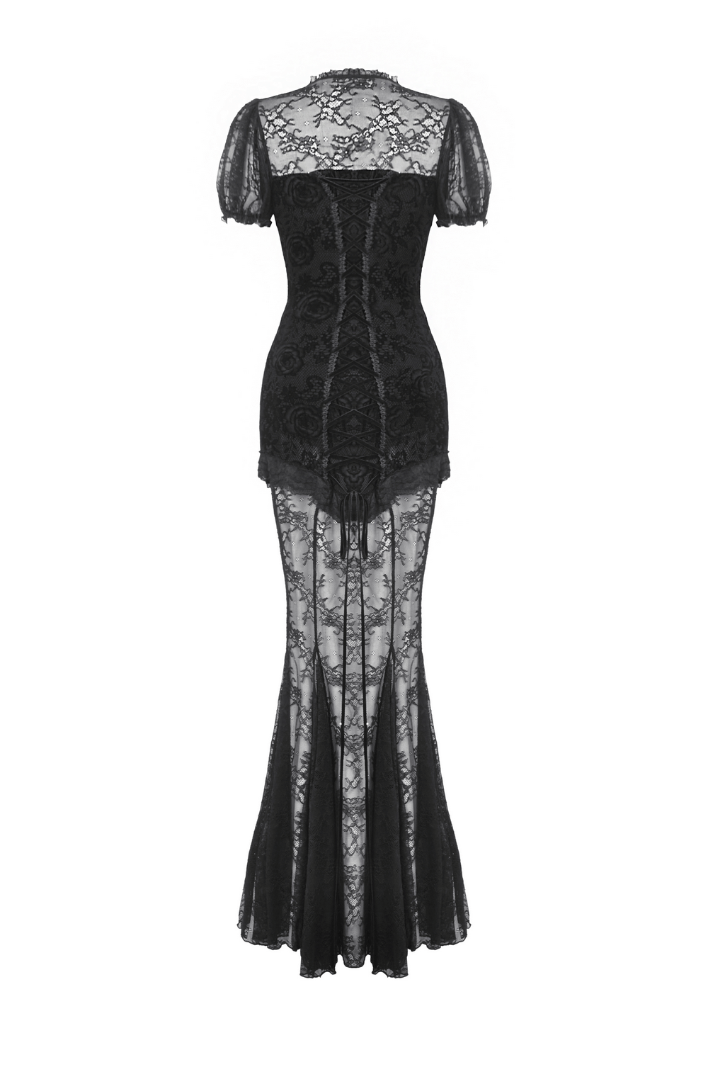 Elegant Black Lace Mermaid Dress with Floral Detail