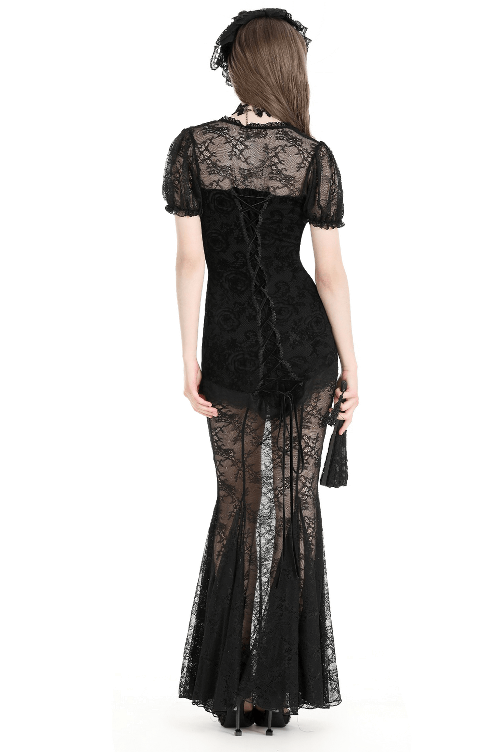 Elegant Black Lace Mermaid Dress with Floral Detail