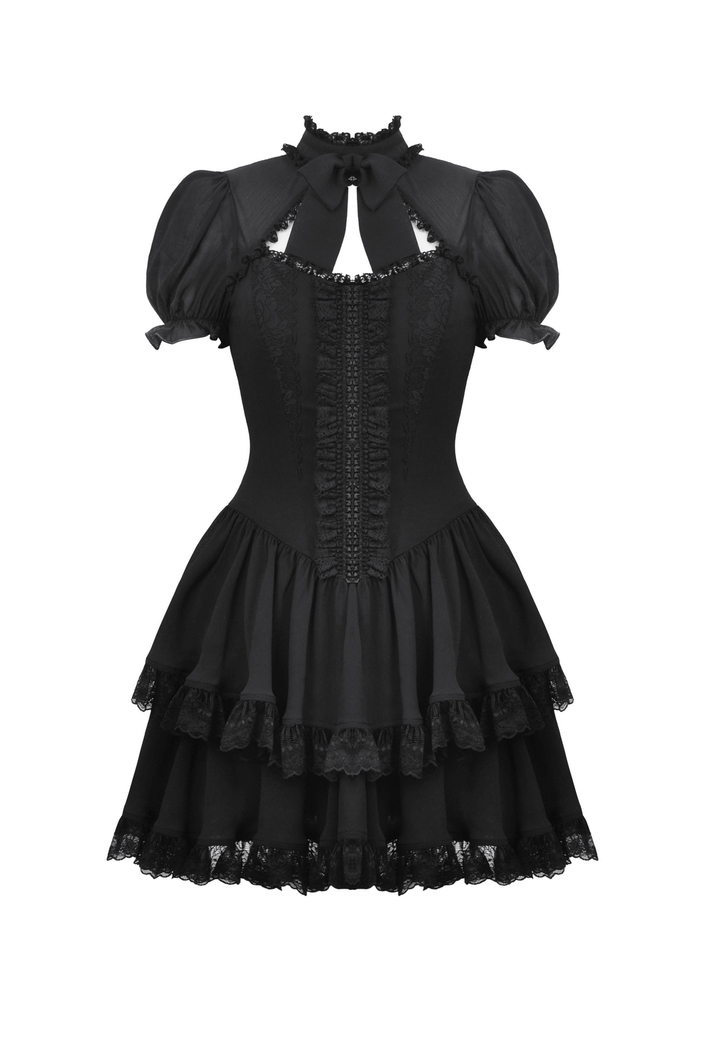 Elegant Female Gothic Lace Dress with Ruffled Layers