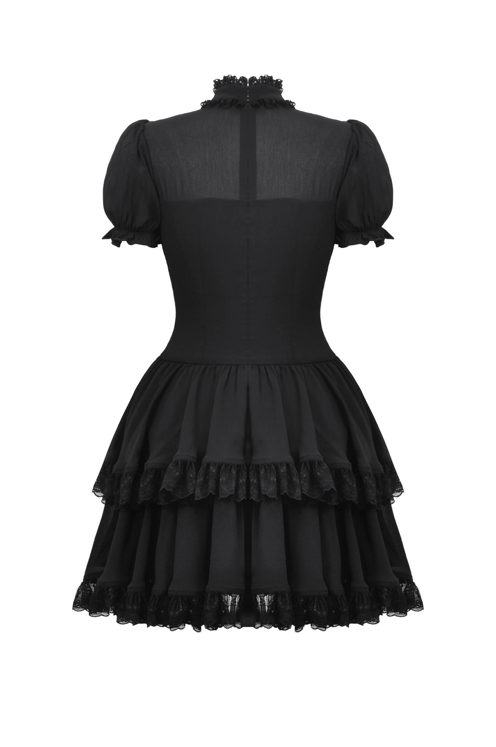 Elegant Female Gothic Lace Dress with Ruffled Layers